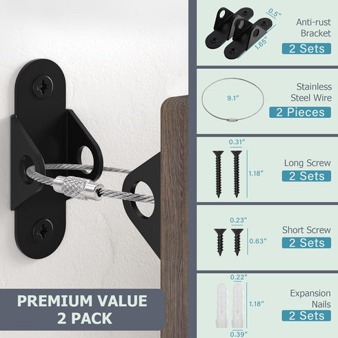 Furniture Wall Anchors (2 Pack), Anti Tip Furniture Anchors for Baby Proofing, Metal Earthquake Straps Secure 400 LBs Drawer, Cabinet to Wall, Dre...