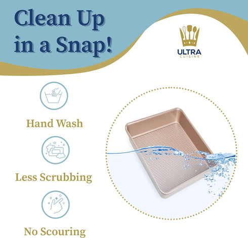 Ultra Cuisine Nonstick Square Cake Pan, Even Baking and Roasting, Easy to Clean, Durable Quality, Warp & Scratch Resistant Texture for Easy Releas...