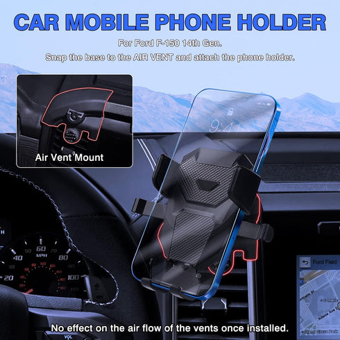 Karltys F150 Car Phone Holder for Ford F-150 2021-2024, Dash Air Vent Cell Phone Holder Mount for F150 Accessories, Never Blocking Hands Free Thic...