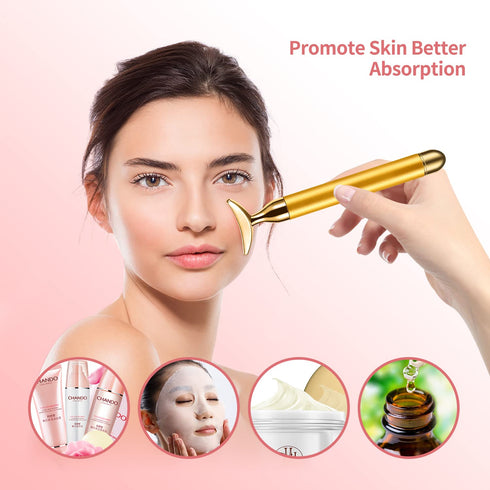 2-IN-1 Electric Face Massager Roller 24k Golden Face Roller, 3D Roller and Unique Crescent Shape Facial Roller Massager Kit Arm Eye Nose Massager ...