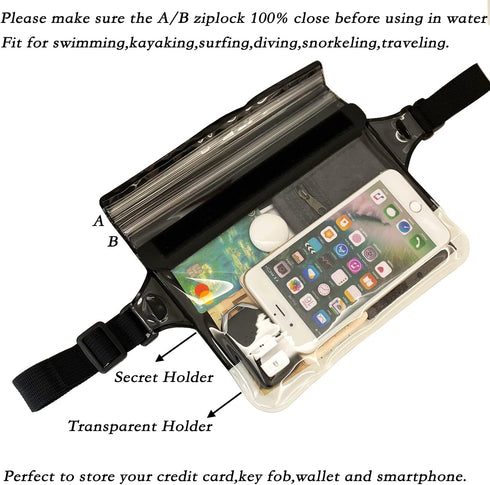 Waterproof Waist Pouch Fanny Pack Waterproof Waist Bag With Secret Compartment Keep Wallet Phone Passport Watch AirPod Valuables Dry And Safe Perf...