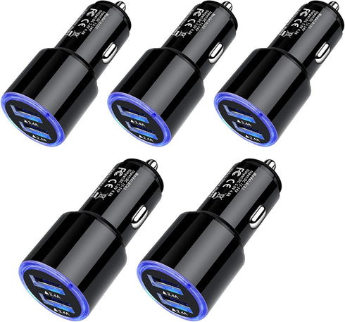 Car Charger Adapter, 5Pack 4.8A Dual Port Fast Charge Car Phone Charger USB Lighter Plug Cigarette Charger for iPhone 15 14 13 12 11 Pro Max SE XR...