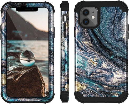 for iPhone 11 Case,Marble Pattern 3 in 1 Men Boys Hard PC Soft Silicone Rugged Bumper Slim Fit Case Anti-Slip Thin Heavy Duty Shockproof Protectiv...