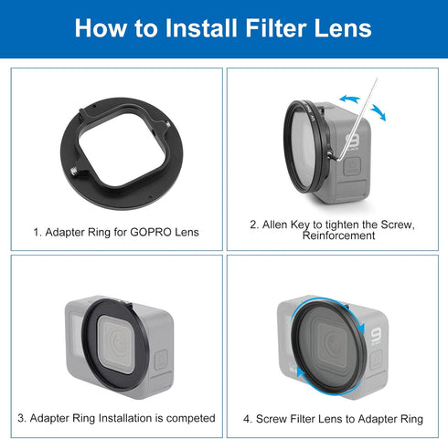 PULUZ 52mm UV + CPL Lens Filter Adapter Ring for GoPro HERO11 Black / Hero11 Black Mini / HERO10 Black / HERO9 Black Camera Lens Adapter Ring Came...