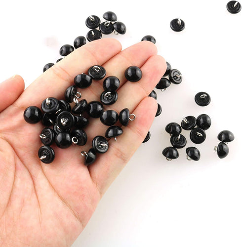 Tegg Pearl Button 50PCS 10mm Black Bead Shirt Half Ball Dome Caps Wire Loop Buttons for Crafts, Clothes, Wedding Dress, Scarpbooking and DIY Proje...
