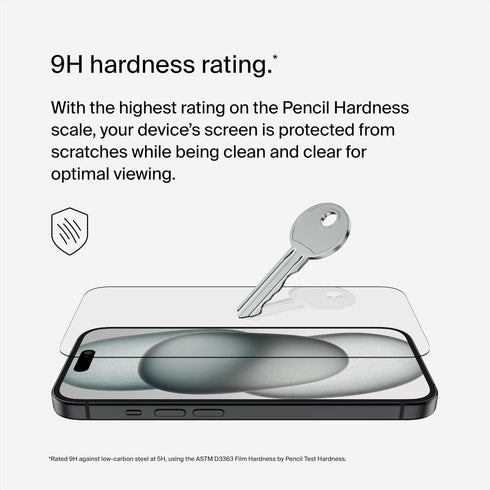 Belkin ScreenForce TemperedGlass Treated Screen Protector for iPhone 15 and 14 Pro - Slim & Scratch-Resistant - Includes Easy Align Tray for Bubbl...