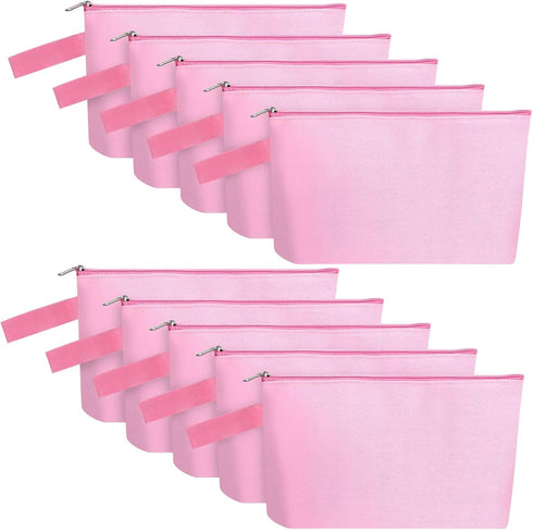 10 Pieces Cotton Canvas Makeup Bag with Bottom and Strap, Multi-Purpose Cosmetic Bag with Zipper Travel Toiletry Pouch, Blank DIY Craft Bag Pencil...