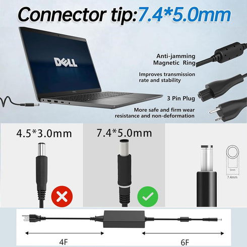 LA65NS2-01 65W Laptop Charger Fit for Dell Latitude 5580 7280 7390 7490 E5570 E5470 E7240 E7250 E7470 Chromebook 3180 3189 3120 PA-12 06TM1C 19.5V...