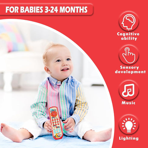 Baby Remote Control Toy - 3 languages Spanish & French & English Learning Toys, Musical, and Safe Simulation TV Remote for 6-12 Months Old Boys an...