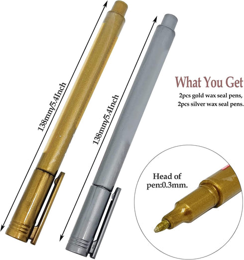 4pcs Metallic Pen Wax Seal Pen Kit,for Wedding Invitation Envelope Seal Stamp Decor(Slive/Gold)...