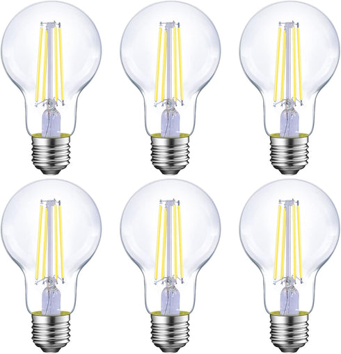 Energetic Dimmable LED Filament Light Bulbs, 8W, 60 Watt Equivalent, Daylight 5000K, Classic Clear Glass, A19 LED Light Bulb, 6 Pack...