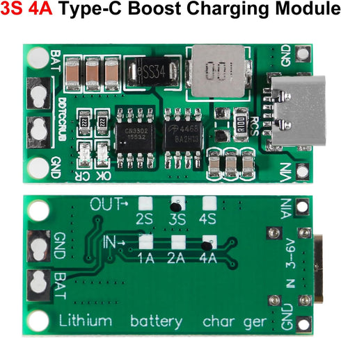 2PCS Type C BMS 2S 3S 4S 1A 2A 4A 18650 Lithium Battery Charger Board USB C Step-up Boost Module for Li-Po Polymer Power Bank (3S 4A)......