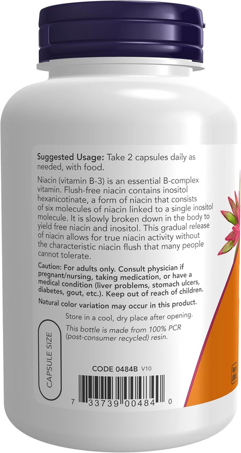 NOW Supplements, Niacin (Vitamin B-3) 250 mg, Flush-Free, Nutritional Health, 180 Veg Capsules...