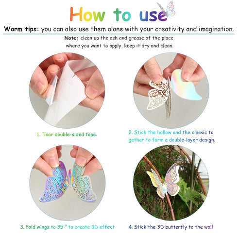 Outus 120 Pieces Sequined Silver 3D Layered Butterfly Wall Decor Removable Butterfly Stickers Hollow Mural Decals for Birthday Cake Decorations Cr...