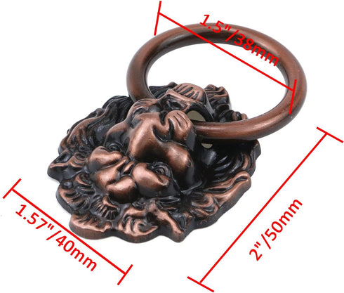 Ring Pulls Handle 2-inch Lion Head Drawer Pulls Vintage Red Copper Tone Cabinet Ring Pulls -2pcs...