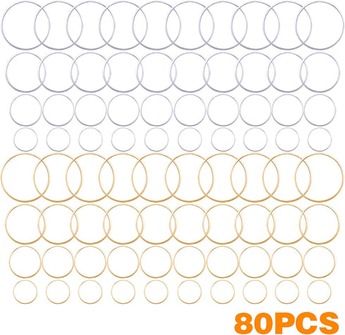 80pcs 15mm/20mm/25mm/30mm Earrings Beading Hoop Earring Findings Brass Round Circle Charms Open Bezel Pendant Frame for DIY Jewelry Earrings Makin...