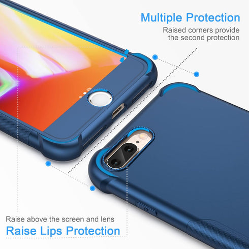 ORETECH Designed for iPhone 7 Plus & 8 Plus Case with 2 x Tempered Glass Screen Protector, Carbon Fiber Texture Anti-Slip Hard PC + Soft TPU Phone...