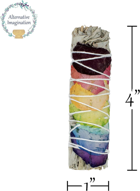 White Sage Sticks with Chakra Rose Petals - Natural Incense Sticks for Spiritual Cleansing, Home Fragrance, Witchcraft Supplies - 4" Long Bundles ...