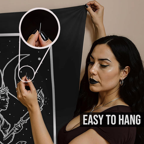 The Goddess Hecate Tarot Card Tapestry (Black & White) - Triple Moon Goddess of Witchcraft Hekate Wheel Pagan Witch Wall Hanging (60" x 50")...