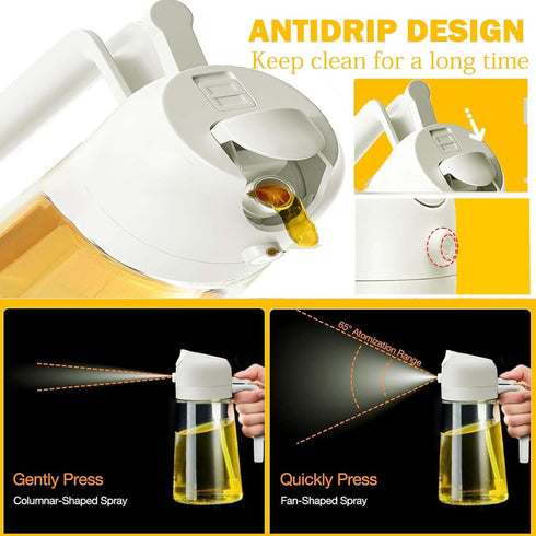 Oil Dispenser Sprayer Bottle for Kitchen, 2 In 1 Olive Oil Dispenser Bottle for Cooking, 16oz/470ml Glass Oil Bottle, Oil Sprayer for Cooking, Kit...