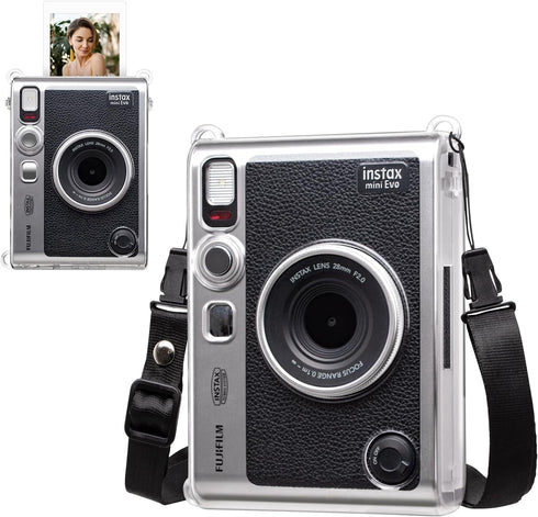 MUZIRI KINOKOO Clear EVO Case for Fujifilm Instax Mini EVO Instant Camera - Hard PVC Fuji Mini EVO Carrying Protective Case with Shoulder Strap -T...