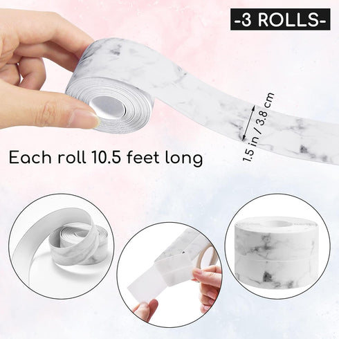3 Rolls 10.5 Feet Caulk Tape Toilet Caulking Strip Self Adhesive Caulk Strip Bathroom Caulk Tape Sealing Strip Bathtub Tape Peel and Stick Caulk S...