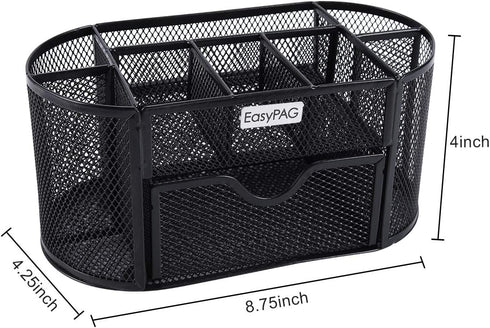 EasyPAG Desk Organizer Mesh Desktop Office Supplies Multi-functional Caddy Pen Holder Stationery with 8 Compartments and 1 Drawer,Black...