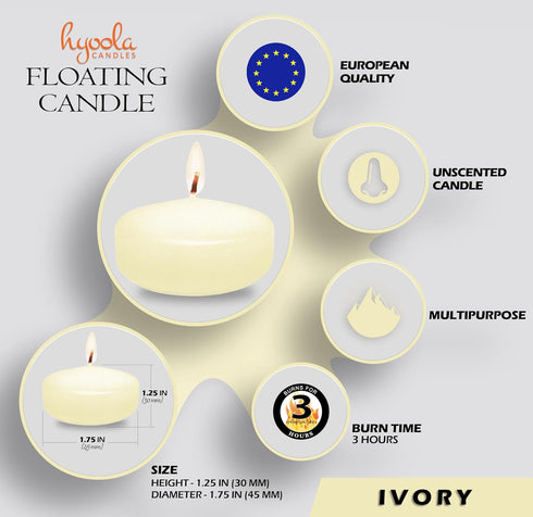 HYOOLA Premium Ivory Floating Candles 1.75 Inch - 3 Hour - 20 Pack - European Made...