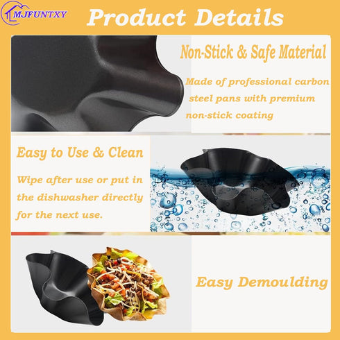 Tortilla Pan Set,4pcs Nonstick Tortilla Bowl Maker Carbon Steel Taco Salad Shell Molds for Kitchen,Microwave & Dishwasher...