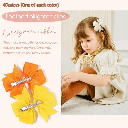 40PCS 3 Inch Hair Bows for Girls Grosgrain Ribbon Toddler Accessories with Alligator Clip Bow Baby Kids Teens...