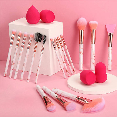 DUAIU Professional Makeup Brushes Set 16PCS Marble Handle with 4PCs Sponge Blenders Foundation Brushes Eyeshadow Brush Lip Brush Silicone Face Mas...