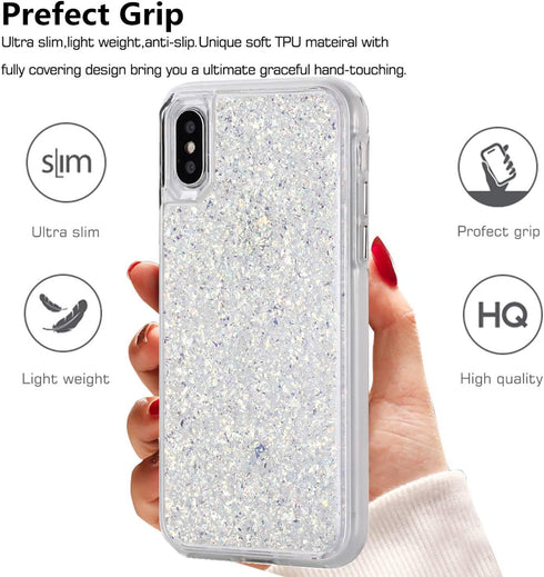Compatible with iPhone Xs Max Case, Women Glitter Shells Foil Sparkle Hard Back Cover with TPU Bumper Protective Phone Bling Case for iPhone Xs Ma...
