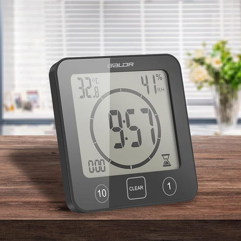 Shower Clock Waterproof Wall Clock Bathroom Clock Sunsbell Shower Cock Digital Temperature Humidity Display with Suction Cup, Touch Screen Timer for Kitchen Bathroom