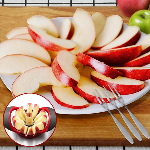 Apple Cutter Slicer & Corer Kit - 12-Blade Apple Slicer & Corer, Includes 3 Premium Stainless Steel Fruit Forks...