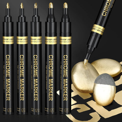 Liquid Gold Chrome Markers, Supper Golden Metallic Paint Pens, Reflective Gloss Permanent Mirror Markers for Model Repairing, Resin Metal Glass Pl...