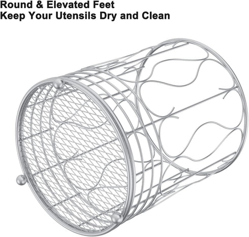 Large Round Kitchen Utensil Holder for Countertop, 7" H x 5.5" W Metal Utensil Crocks Organizer Storage Caddy, Kitchen Cooking Tool Spatula Spoon ...
