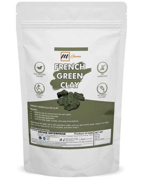 French Green Clay Powder 0.22 LBS / 100 GMS | Illite Montmorillonite Clay for Facial Masks, Creams, Soft Peels and Scrubs, and Soap Making...