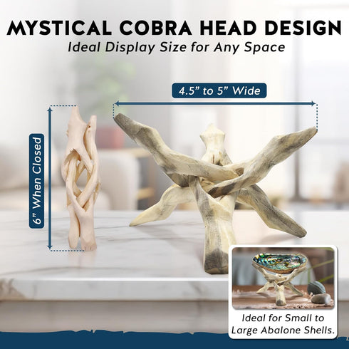 Alternative Imagination Wooden Tripod Display Stand - 6-Inch Hand Carved Holder Made from Mango Wood -Folding Natural Stand for Abalone Shell, Cry...