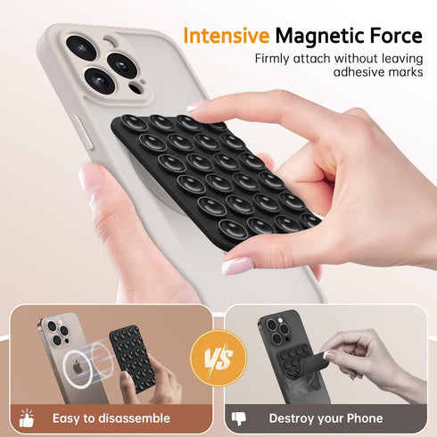 Magnetic Suction Cup Phone Mount, Hands-Free Silicone Phone Grip Holder Compatible with iPhone MagSafe Phone Case, Mirror Shower Phone Stand for i...