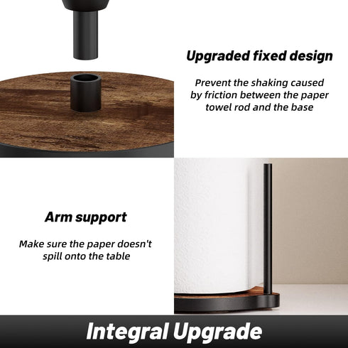 VEHHE Paper Towel Holder Countertop, One-Handed Tearing Wood Paper Towel Holder Farmhouse with Ratchet System and Suction Cups, Stainless Steel Pa...