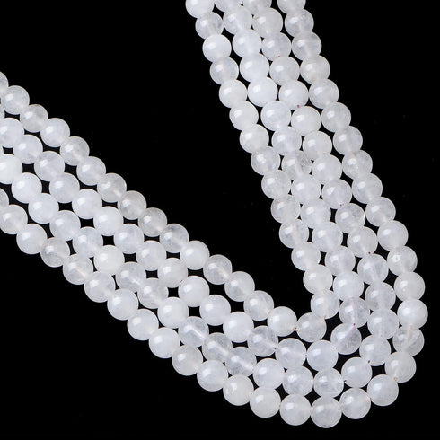 6mm 200pcs Natural White Jade Gemstone Round Loose Beads for Jewelry Making with Crystal Stretch Cord...