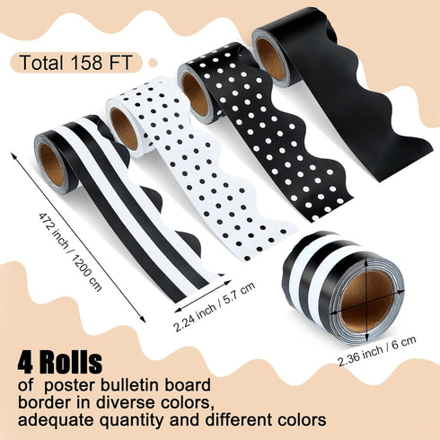 4 Rolls 157ft Bulletin Board Borders Scalloped Border Trim Bulletin Board Decorations Bulletin Borders for School Classroom Chalkboard Whiteboard ...