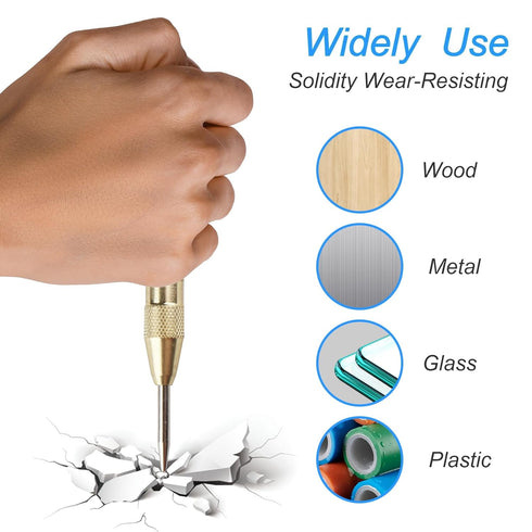 2Pcs Automatic Center Punch, 5'' Premium Spring Loaded Center Punch, Adjustable Spring Loaded Center Hole Punch, Heavy Duty Steel Automatic Center...