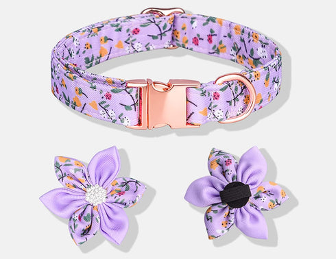 Dog Collar, Girl Dog Collar Puppy Collar Floral Pattern Dog Collar Cute Dog Collar with Detachable Rhinestone Flower for Female Dogs Small Medium ...