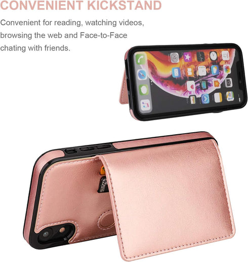 KIHUWEY Compatible with iPhone XR Wallet Case Credit Card Holder, Premium Leather Kickstand Durable Shockproof Protective Cover for iPhone XR 6.1 ...