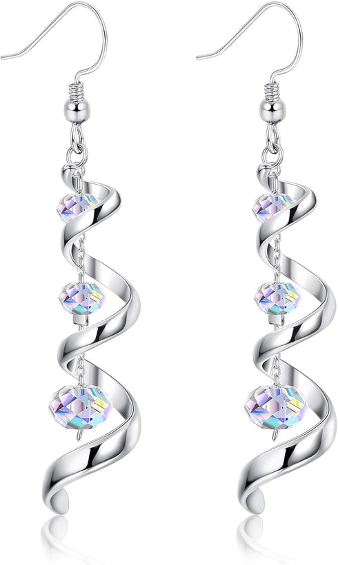 Sllaiss 925 Sterling Silver Dangle Earrings Austria Crystal 18K White Gold Drop Earrings for Women Tassel Earrings for Anniversary Birthday...