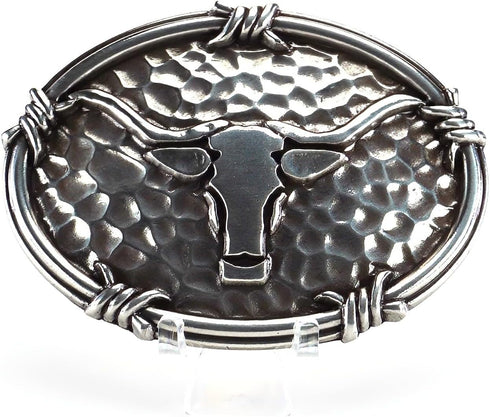 ARIAT Men's Western Buckle, Antique Silver with Steer Head Motif and Barbwire Edging-A37050...