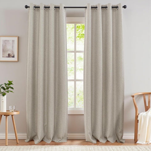 jinchan Blackout Linen Textured Curtain 84 Inches Long for Living Room Thermal Insulated Grommet Top Window Drape for Bedroom 38x84 Greyish Beige ...
