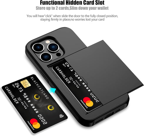 Nvollnoe for iPhone 14 Pro Case with Card Holder Heavy Duty Protective Dual Layer Shockproof Hidden Card Slot Slim Wallet Case for iPhone 14 Pro f...