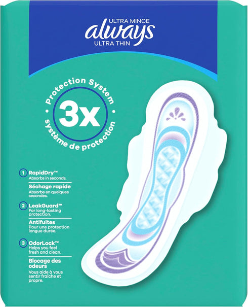 Always Ultra Thin Pads with Wings, Size 2, Long Super, 42 Count...
